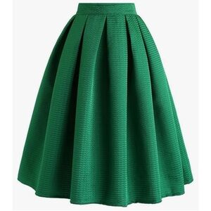 NWT Chicwish Woman Green Textured Pleated A-Line Midi Skirt XS Preppy Coquette